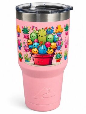 Ozark Trail Pink Travel Tumbler with Colorful Cactus Cartoon Design